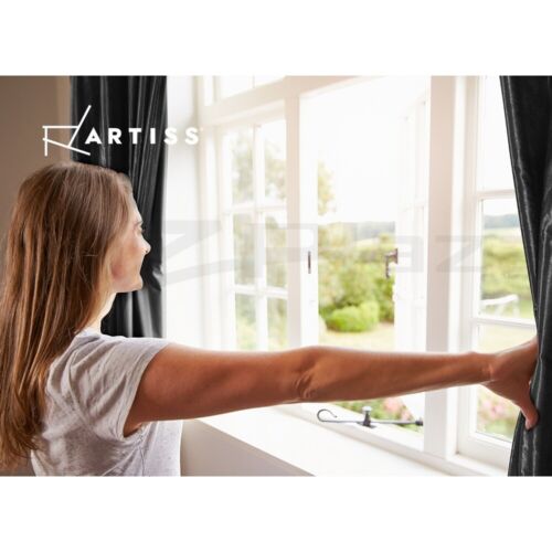 Artiss 2X Blockout Curtains Eyelet 300x230cm Black Shine