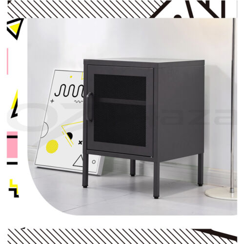 ArtissIn Bedside Table Mesh Door Cabinet - MINI Black