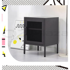 ArtissIn Bedside Table Mesh Door Cabinet - MINI Black