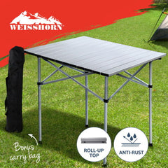 Weisshorn Folding Camping Table 70CM Roll Up Outdoor Picnic BBQ Aluminium Desk