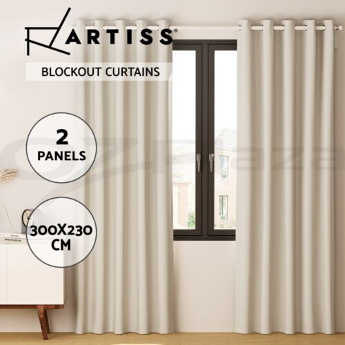 Artiss 2X Blockout Curtains Eyelet 300x230cm Beige