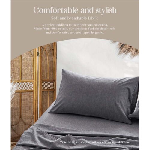 Cosy Club Cotton Bed Sheets Set Black Cover Single