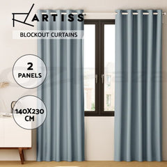 Artiss 2X Blockout Curtains Eyelet 140x230cm Grey