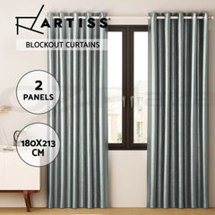 Artiss 2X Blockout Curtains Eyelet 180x213cm Grey Shine