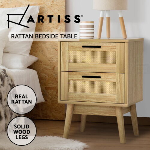 Artiss Bedside Tables Rattan 2 Drawers Side Table Nightstand Storage Cabinet