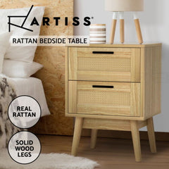 Artiss Bedside Tables Rattan 2 Drawers Side Table Nightstand Storage Cabinet