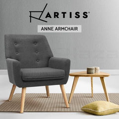 Artiss Armchair Tub Chair Single Accent Armchairs Sofa Lounge Fabric Charcoal