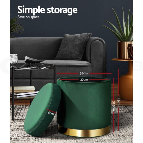 Artiss Storage Ottoman Foot Stool Round Velvet Foot Rest Pouffe Footstool Green