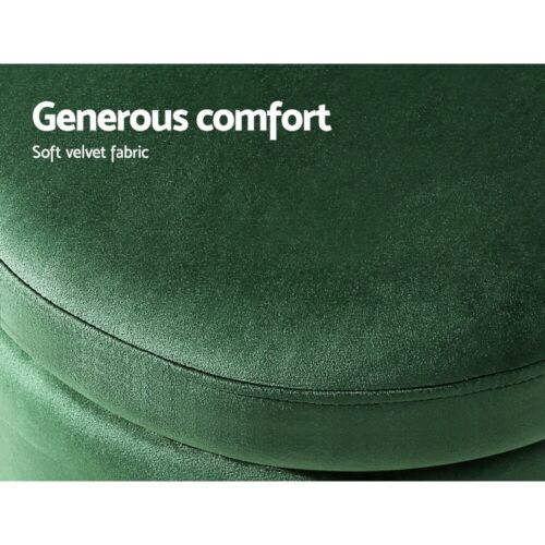 Artiss Storage Ottoman Foot Stool Round Velvet Foot Rest Pouffe Footstool Green