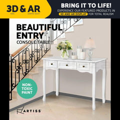 Artiss Console Table 3 Drawers White Hamptons