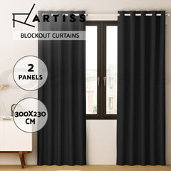 Artiss 2X Blockout Curtains Eyelet 300x230cm Black