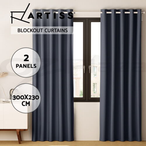 Artiss 2X Blockout Curtains Eyelet 300x230cm Charcoal