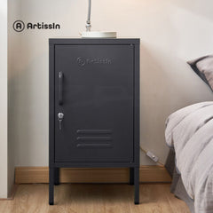 ArtissIn Bedside Table Metal Cabinet - MINI Black