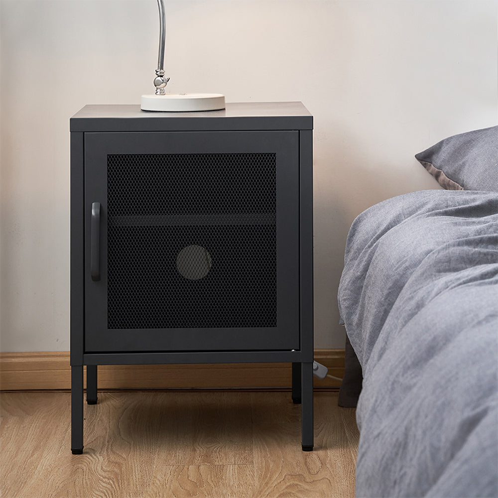 ArtissIn Bedside Table Mesh Door Cabinet - MINI Black