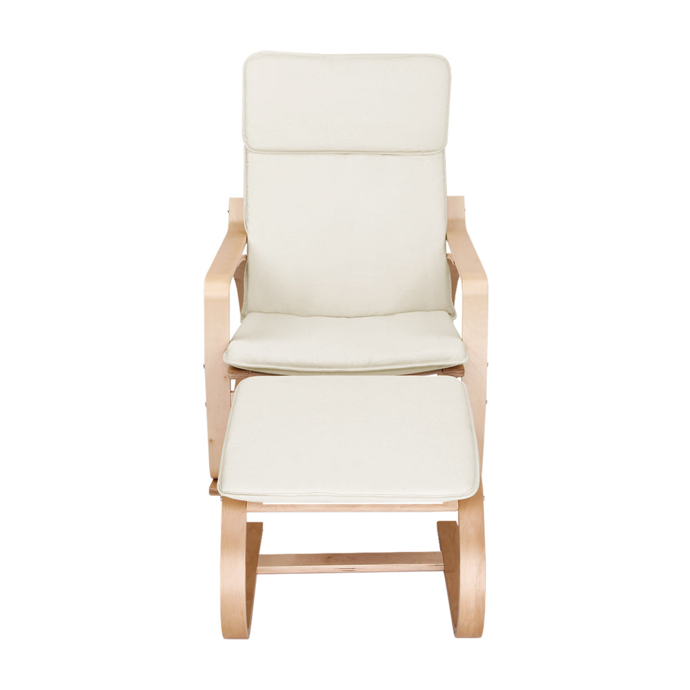 Artiss Rocking Armchair Bentwood Frame With Foot Stool Beige