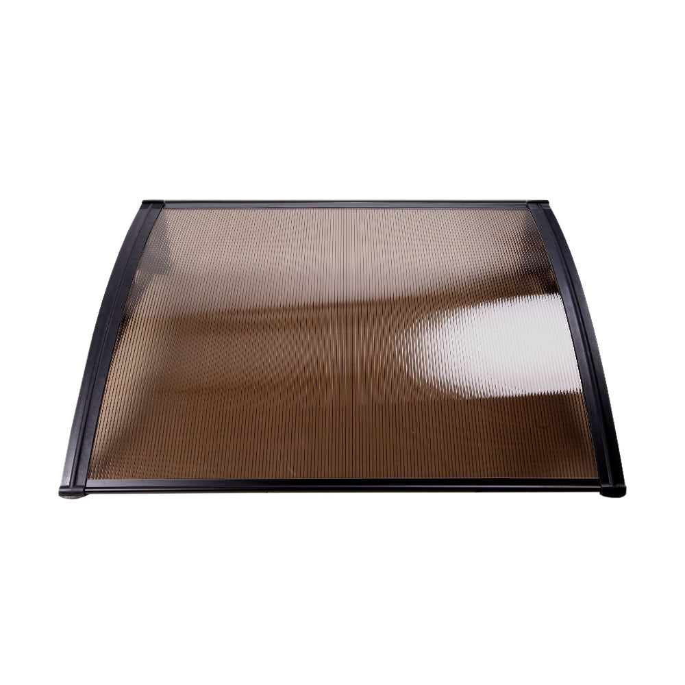 Instahut Window Door Awning Canopy 1.5mx4m Brown Sheet Black Plastic Frame