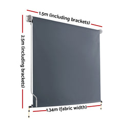 Instahut Outdoor Blinds Blackout Roll Down Awning Window Shade 1.5X2.5M Grey