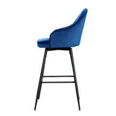 Artiss Set of 2 Bar Stools Kitchen Stool Dining Chairs Velvet Chair Barstool Blue Mesial