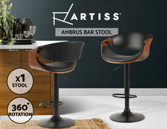 Artiss Bar Stools Swivel Chair Kitchen Gas Lift Wooden Bar Stool Leather Black