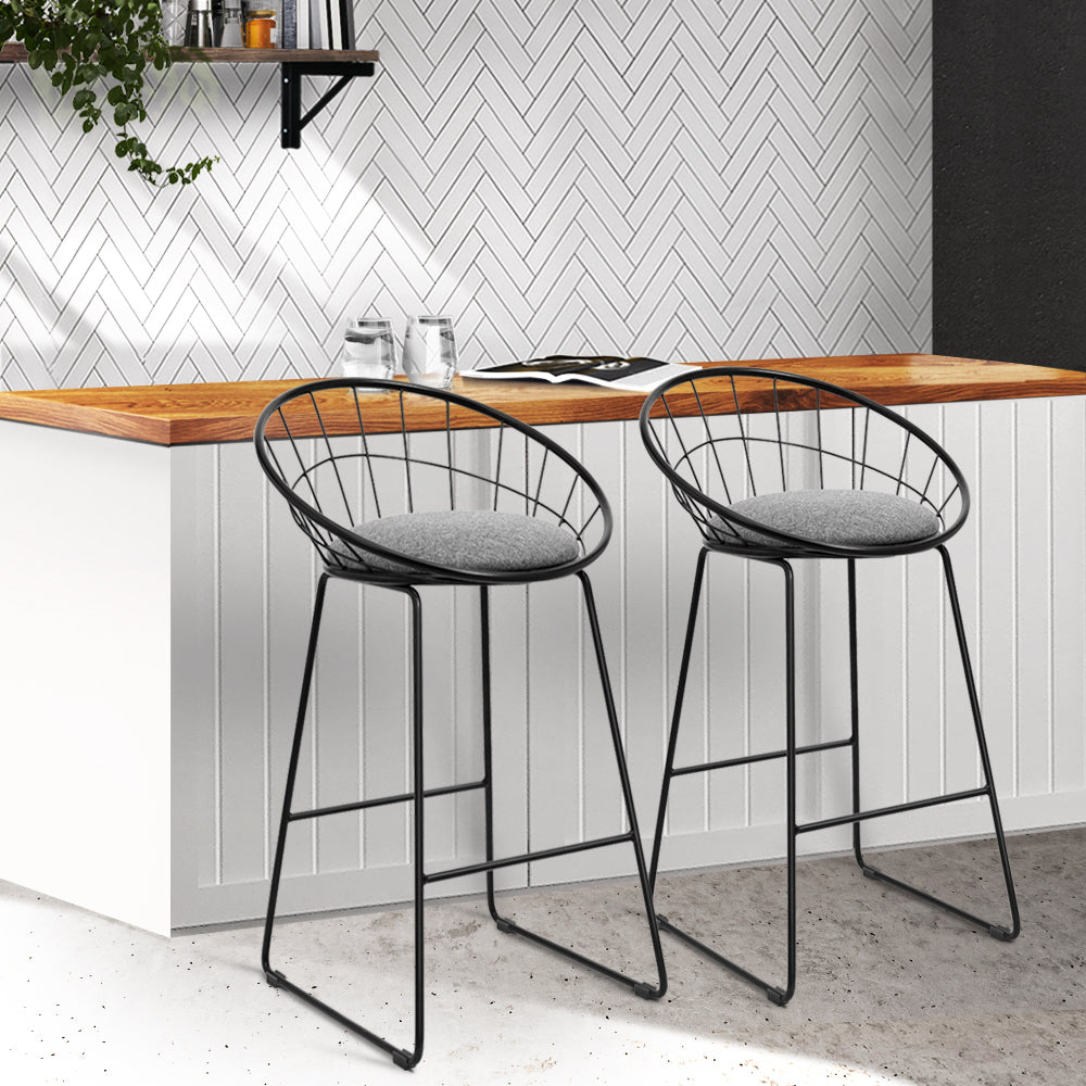 Artiss Set of 2 Bar Stools Steel Fabric - Grey and Black