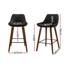 Artiss Set of 2 Bar Stools Bentwood PU Leather Diamond Pleat - Black