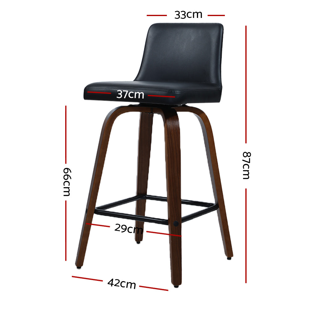 Artiss Set of 2 Wooden PU Leather Bar Stool - Black and Brown Wood Legs