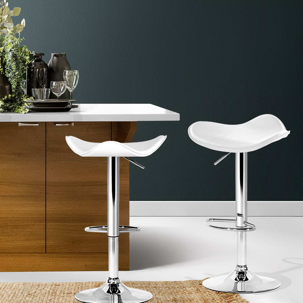 Artiss 2x Kitchen Bar Stools Swivel Bar Stool Leather Gas Lift Chair White