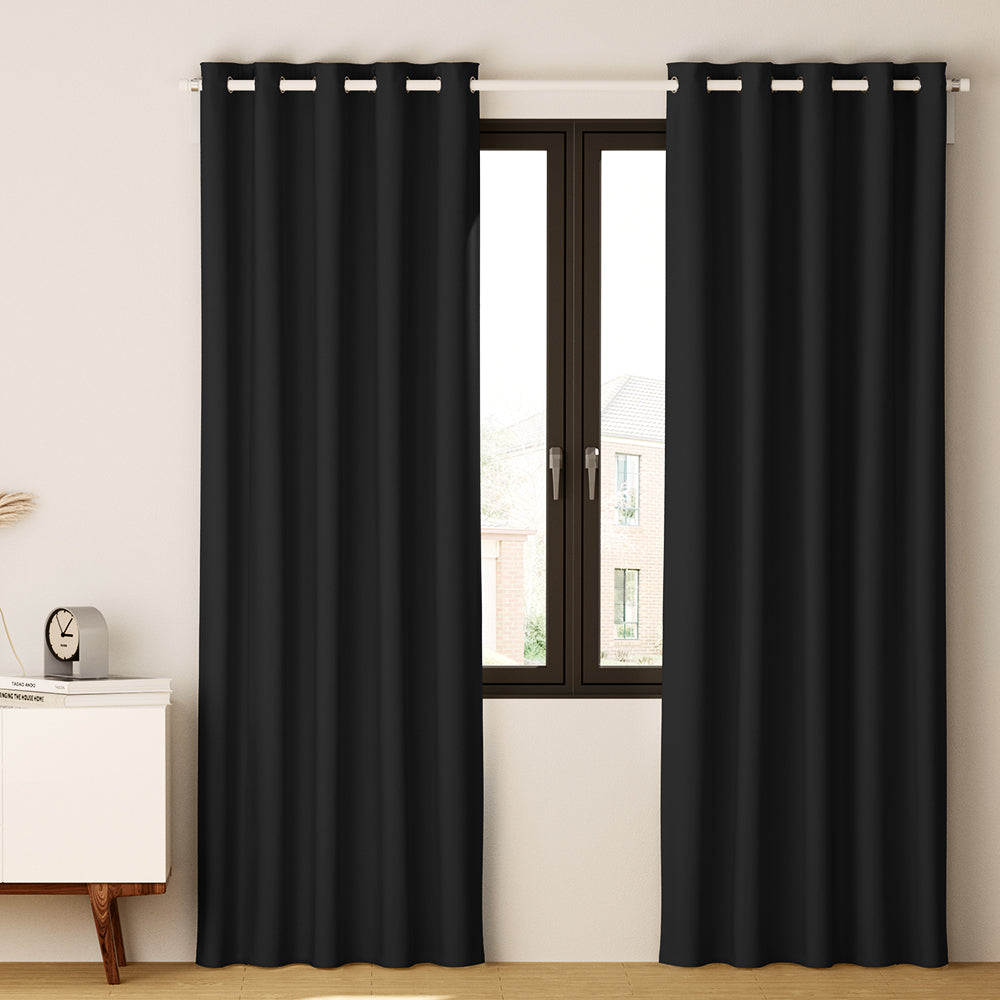 Artiss 2X Blockout Curtains Eyelet 140x230cm Black