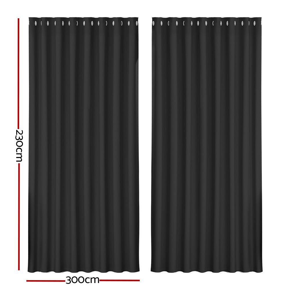 Artiss 2X Blockout Curtains Eyelet 300x230cm Black