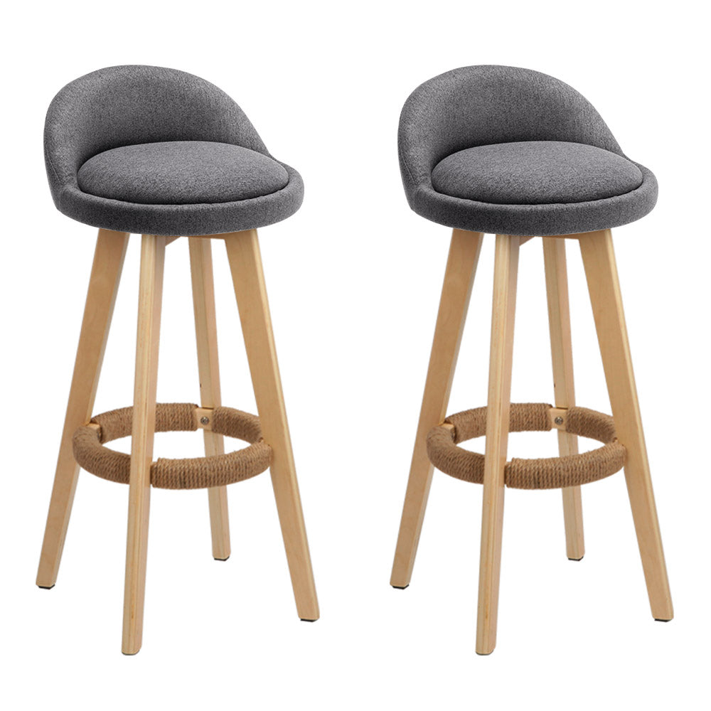 Artiss 2x Kitchen Bar Stools Wooden Stool Chairs Swivel Barstools Fabric Grey