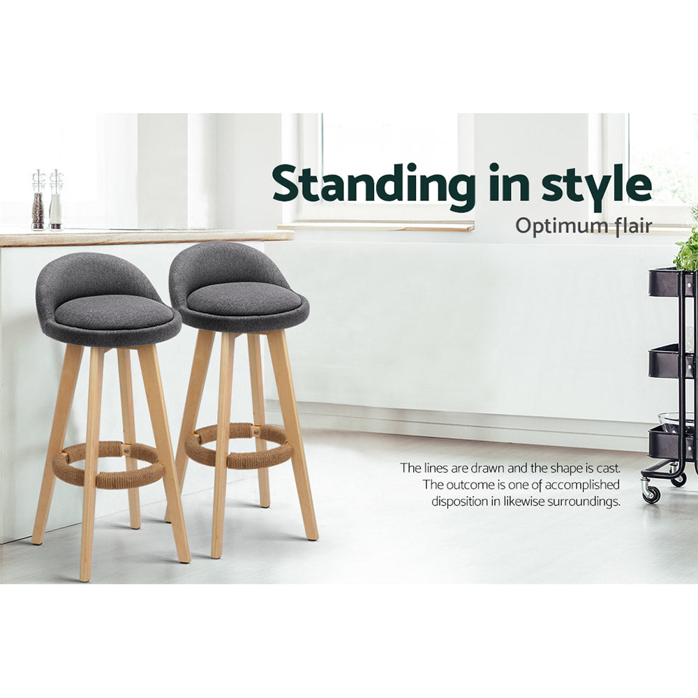 Artiss 2x Kitchen Bar Stools Wooden Stool Chairs Swivel Barstools Fabric Grey