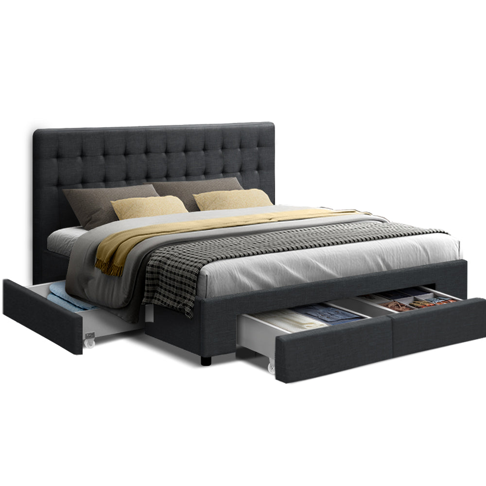 Artiss Bed Frame King Size Mattress Base with 4 Storage Drawers Charcoal AVIO