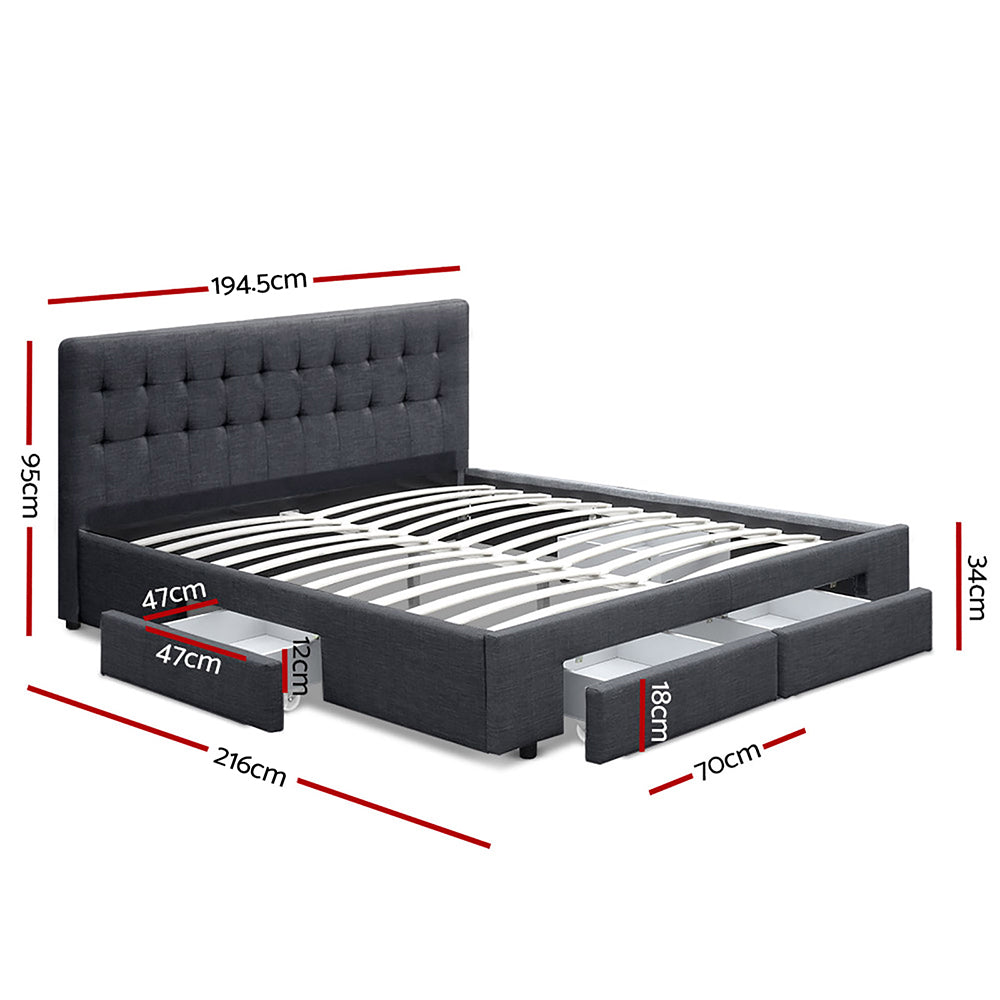 Artiss Bed Frame King Size Mattress Base with 4 Storage Drawers Charcoal AVIO