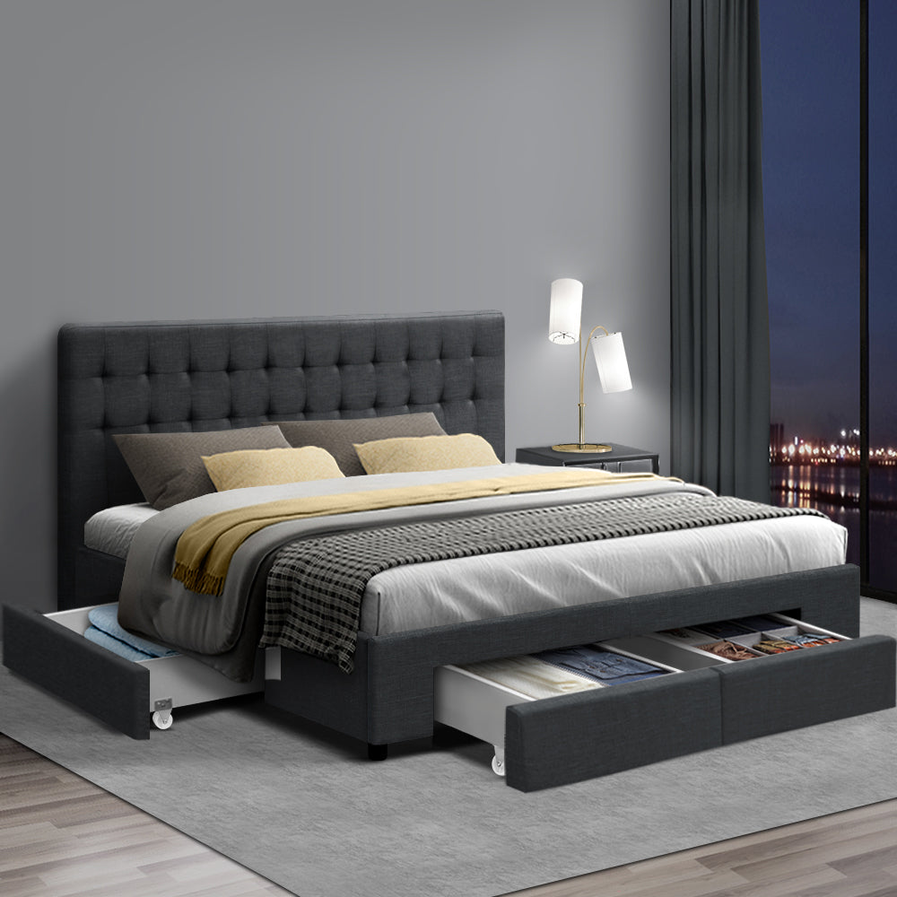 Artiss Bed Frame King Size Mattress Base with 4 Storage Drawers Charcoal AVIO