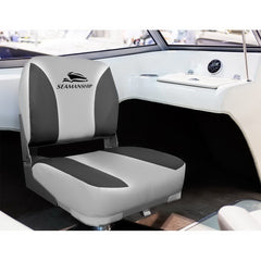 Seamanship 2x Folding Boat Seats Marine Swivel Low Back 13cm Padding Charcoal