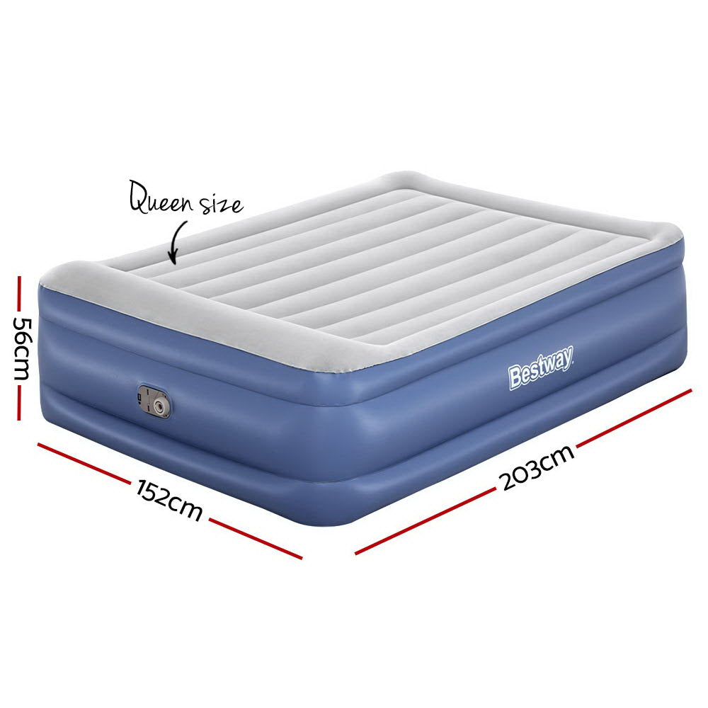 Bestway Air Bed Queen Size Mattress 56cm Premium Inflatable Built-in Pump Beds