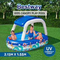 Bestway Kids Pool 213x155x132cm Inflatable Swimming w/ Canopy Play Pools 282L