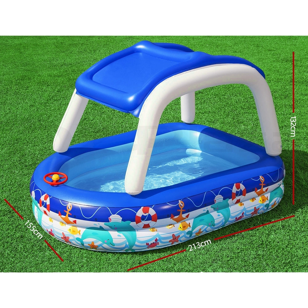 Bestway Kids Pool 213x155x132cm Inflatable Swimming w/ Canopy Play Pools 282L