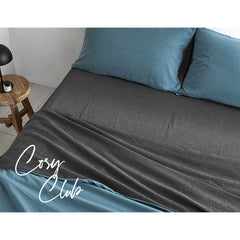 Cosy Club Cotton Bed Sheets Set Blue Grey Cover Double