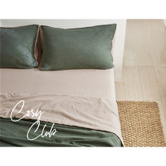 Cosy Club Cotton Bed Sheets Set Green Beige Cover Double