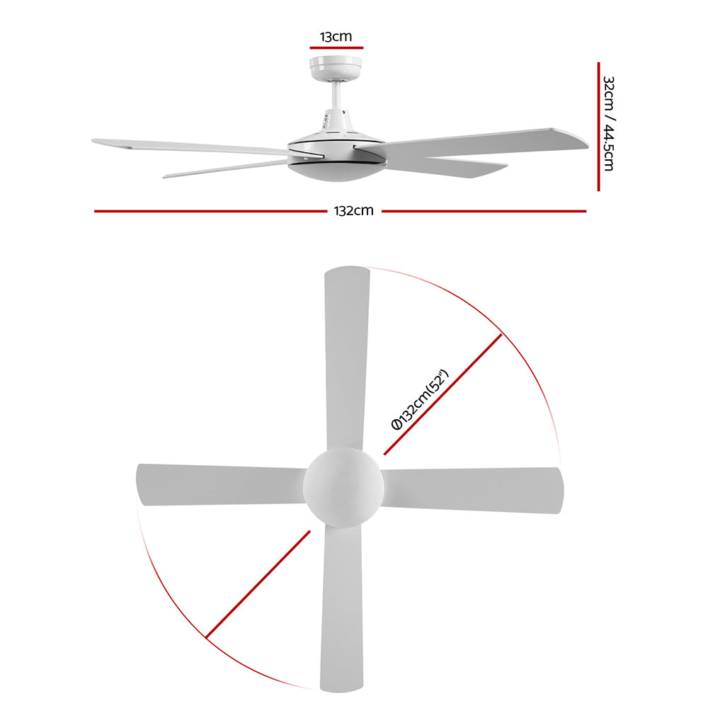 Devanti 52'' Ceiling Fan Wooden Blades Fans with Remote Control Timer White