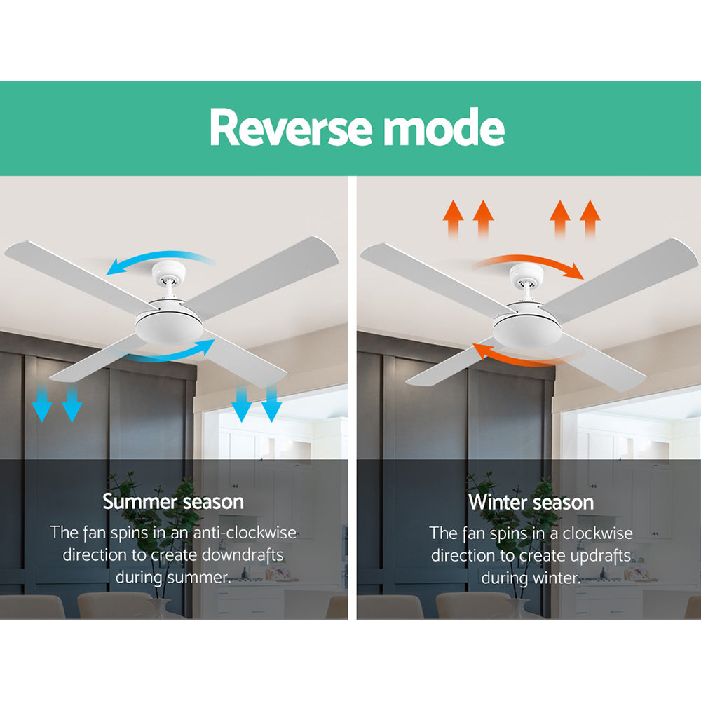 Devanti 52'' Ceiling Fan Wooden Blades Fans with Remote Control Timer White