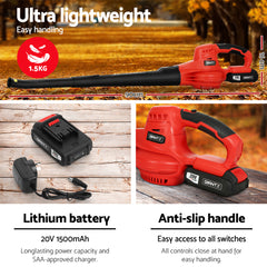 Giantz 20V Cordless Leaf Blower Garden Lithium Battery Electric Nozzles 2-Speed