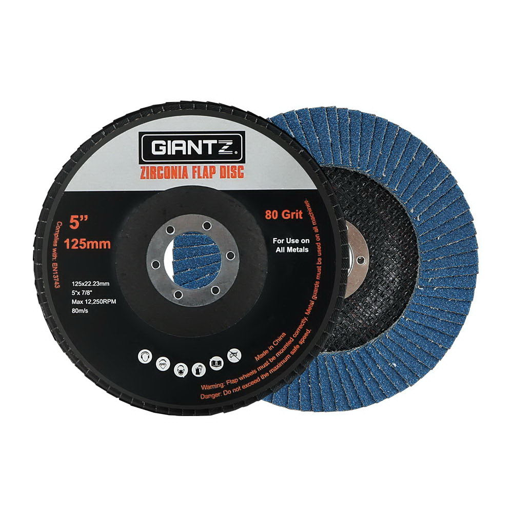 Giantz 5-Inch 125mm 80Grit Zirconia Flap Disc Wheel Angle Grinder Sanding Metal x100