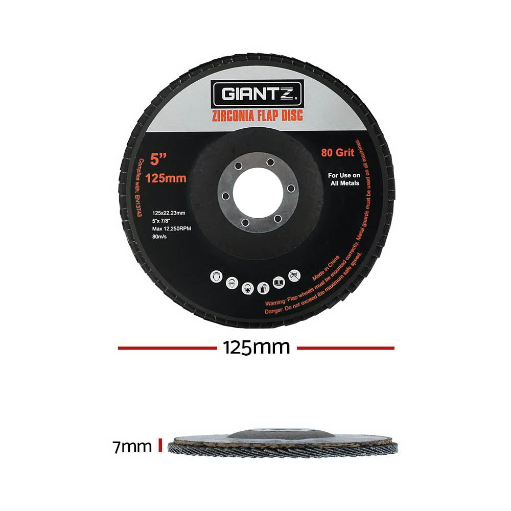 Giantz 5-Inch 125mm 80Grit Zirconia Flap Disc Wheel Angle Grinder Sanding Metal x100