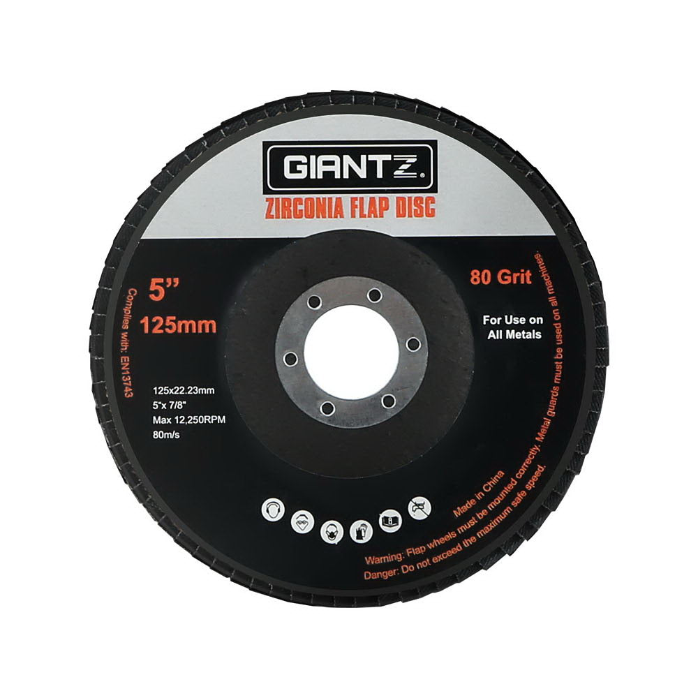 Giantz 5-Inch 125mm 80Grit Zirconia Flap Disc Wheel Angle Grinder Sanding Metal x100