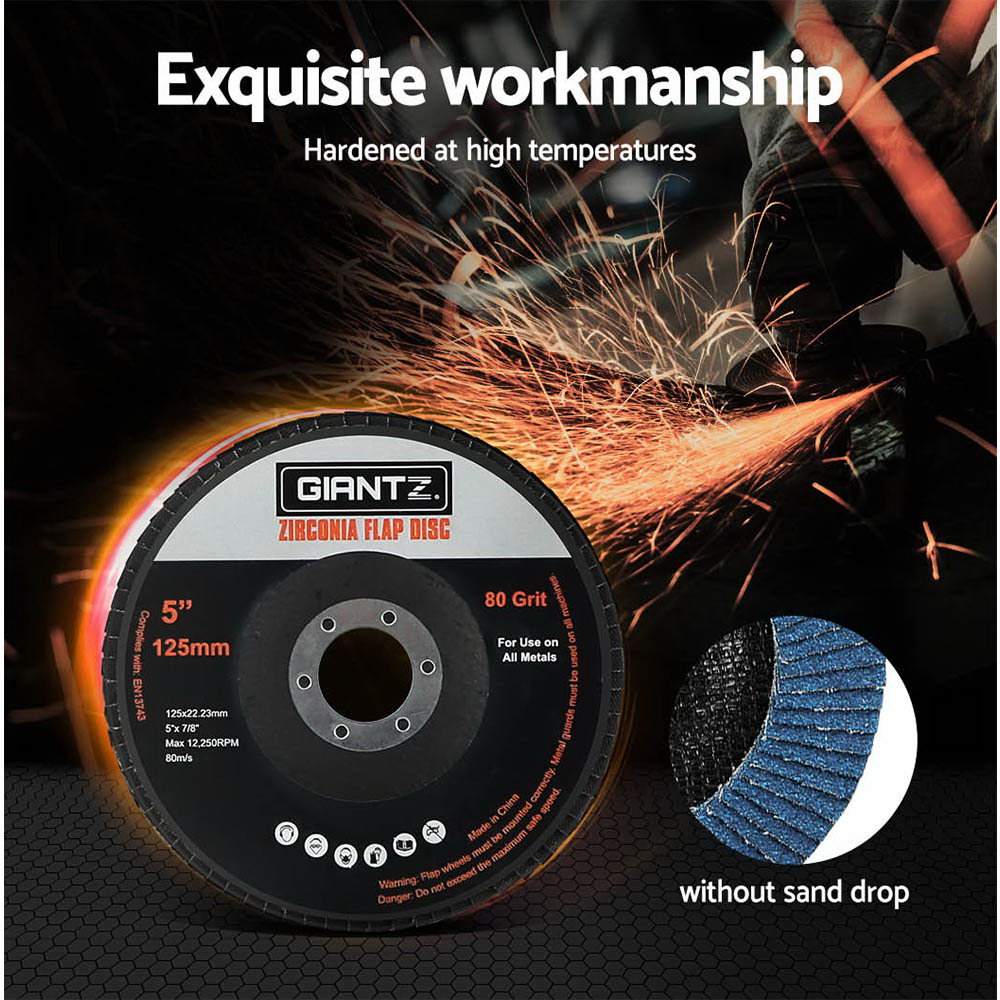 Giantz 5-Inch 125mm 80Grit Zirconia Flap Disc Wheel Angle Grinder Sanding Metal x100