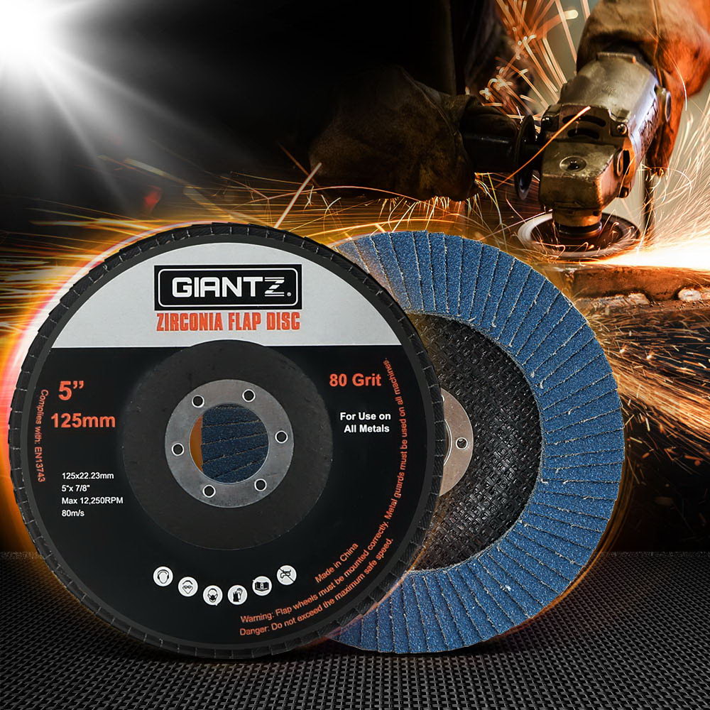 Giantz 5-Inch 125mm 80Grit Zirconia Flap Disc Wheel Angle Grinder Sanding Metal x100