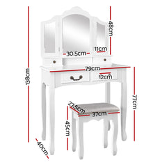 Artiss Dressing Table Stool Set Foldable Mirror White