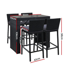 Gardeon 5-Piece Outdoor Bar Set Dining Table Stools Wicker Patio Setting